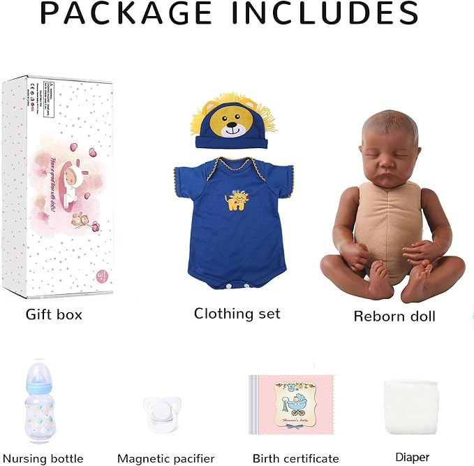 WOOROY Reborn Baby Doll Black Boy Levi – 18-Inch Realistic Lifelike African American Newborn Handmade Doll with Real Life Soft Weighted Body and Accessories – Gift for Kids Ages 3 and Up