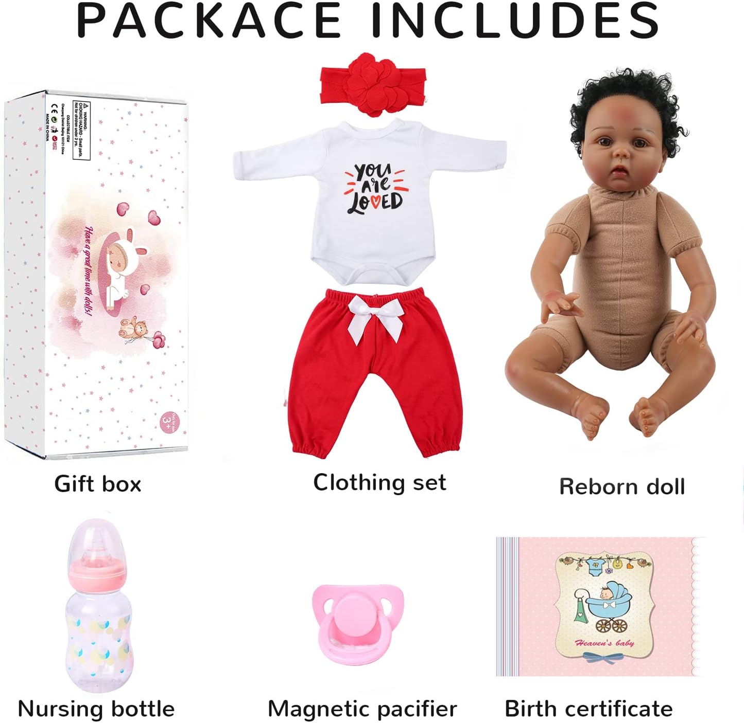 WOOROY Reborn Baby Dolls - Black, 22 inches Newborn African American Realistic Lifelike Baby Dolls for Kids Age 3+