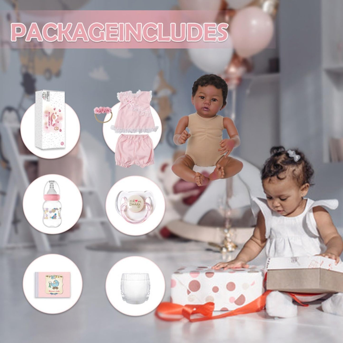 WOOROY Reborn Baby Doll Black Girl – 18-Inch Realistic Lifelike African American Newborn Handmade Doll with Real Life Soft Weighted Body and Accessories – Gift for Kids Ages 3 and Up