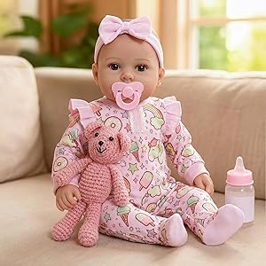 WOOROY Baby Dolls, 17 Inches Large Realistic Baby Doll with Cute Soft Body, Real Life Baby Dolls Girl, with Bottles & Pacifier, Diapers and Bibs, Gift Idea for Ages 3+