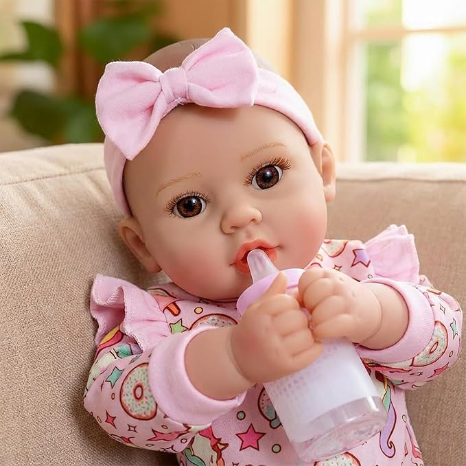 WOOROY Baby Dolls, 17 Inches Large Realistic Baby Doll with Cute Soft Body, Real Life Baby Dolls Girl, with Bottles & Pacifier, Diapers and Bibs, Gift Idea for Ages 3+
