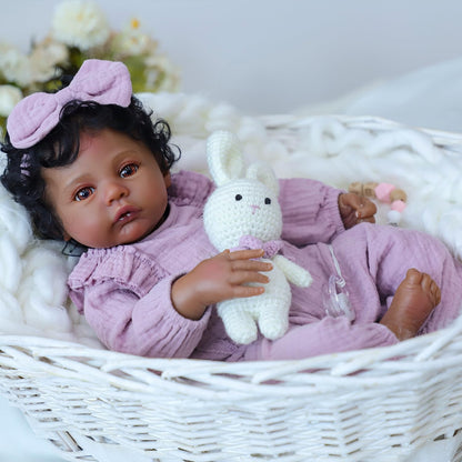 WOOROY Realistic Reborn Baby Dolls Black Girl – 18 Inch African American Newborn Doll, Lifelike Real Life Handcrafted Soft Cloth Body with Accessories Gift Set for Kids Age 3+