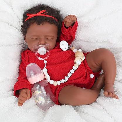 WOOROY Reborn Baby Doll - Christmas & Birthday Gift, Gift Ideas, Brown Skin, 20" Cloth Body Doll, African American & Black skin, Gifts for Kids 3+