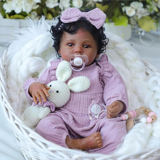 WOOROY Realistic Reborn Baby Dolls Black Girl – 18 Inch African American Newborn Doll, Lifelike Real Life Handcrafted Soft Cloth Body with Accessories Gift Set for Kids Age 3+