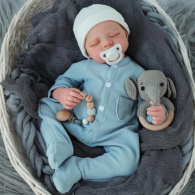 WOOROY Lifelike Reborn Baby Dolls- 18 Inch Baby Boy Doll, Full Vinyl Body Sleeping Dolls, Poseable Real Life Newborn Realborn Birthday Gift Toy with Doll Accessories for Kids 3+