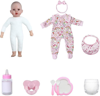 WOOROY Baby Dolls, 17 Inches Large Realistic Baby Doll with Cute Soft Body, Real Life Baby Dolls Girl, with Bottles & Pacifier, Diapers and Bibs, Gift Idea for Ages 3+