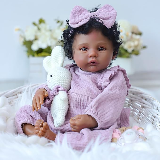 WOOROY Realistic Reborn Baby Dolls Black Girl – 18 Inch African American Newborn Doll, Lifelike Real Life Handcrafted Soft Cloth Body with Accessories Gift Set for Kids Age 3+