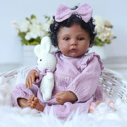 WOOROY Realistic Reborn Baby Dolls Black Girl – 18 Inch African American Newborn Doll, Lifelike Real Life Handcrafted Soft Cloth Body with Accessories Gift Set for Kids Age 3+