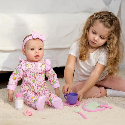 WOOROY Baby Dolls, 17 Inches Large Realistic Baby Doll with Cute Soft Body, Real Life Baby Dolls Girl, with Bottles & Pacifier, Diapers and Bibs, Gift Idea for Ages 3+