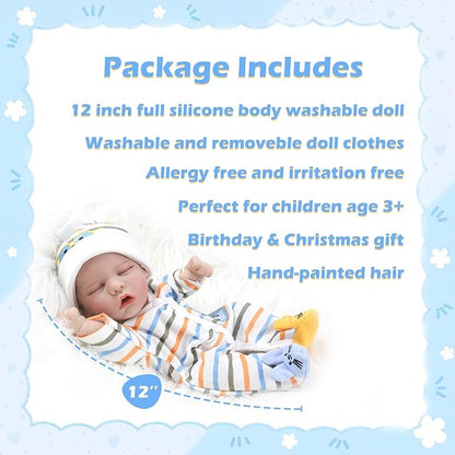 12'' WOOROY Reborn Realistic Baby Doll Lucas with Full Vinyl Body, Birthday & Christmas Gift for Kids Age 3+