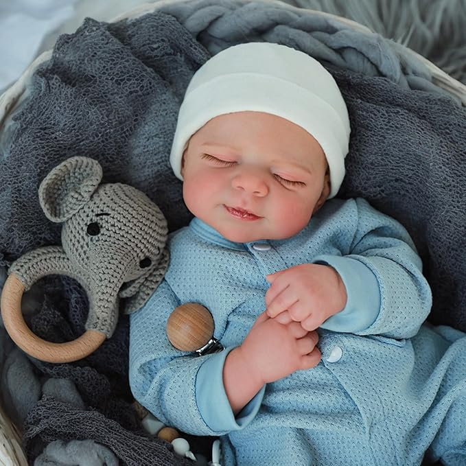 WOOROY Lifelike Reborn Baby Dolls- 18 Inch Baby Boy Doll, Full Vinyl Body Sleeping Dolls, Poseable Real Life Newborn Realborn Birthday Gift Toy with Doll Accessories for Kids 3+