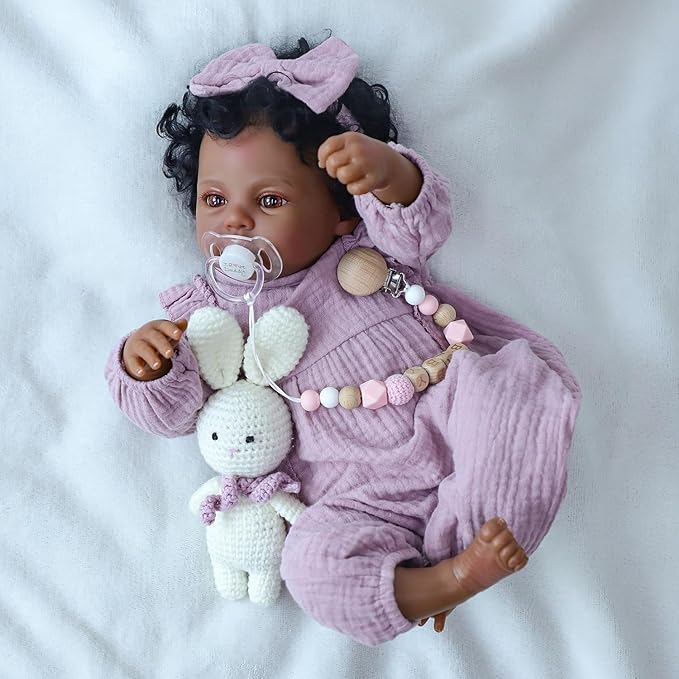 WOOROY Realistic Reborn Baby Dolls Black Girl – 18 Inch African American Newborn Doll, Lifelike Real Life Handcrafted Soft Cloth Body with Accessories Gift Set for Kids Age 3+