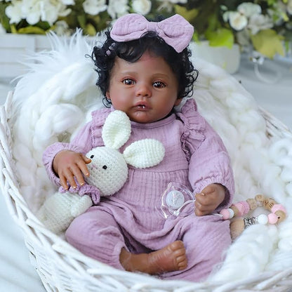 WOOROY Realistic Reborn Baby Dolls Black Girl – 18 Inch African American Newborn Doll, Lifelike Real Life Handcrafted Soft Cloth Body with Accessories Gift Set for Kids Age 3+