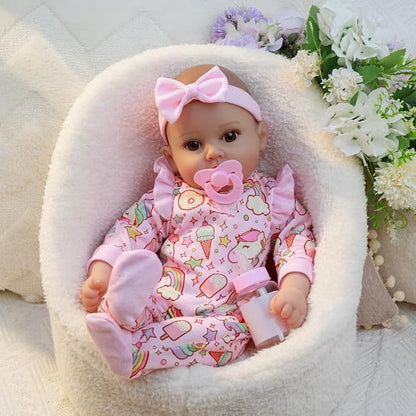 WOOROY Baby Dolls, 17 Inches Large Realistic Baby Doll with Cute Soft Body, Real Life Baby Dolls Girl, with Bottles & Pacifier, Diapers and Bibs, Gift Idea for Ages 3+