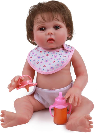 Baby Doll Accessories Set – 7 Pcs Feeding and Caring Set with Magic Disappearing Bottles, Pacifier, Diapers and Bibs Doll Pretend Play Gift for Kids