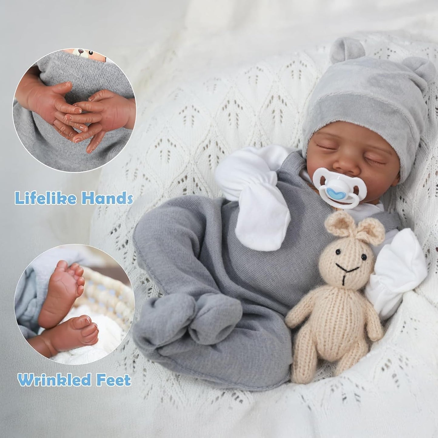 WOOROY Realistic Reborn Baby Dolls Black - 18 Inch Real Life Baby Doll African American Real Baby Boy, Lifelike Newborn Baby Doll Poseable Soft Body, Gift Set with Accessories for Kids Aged 3+