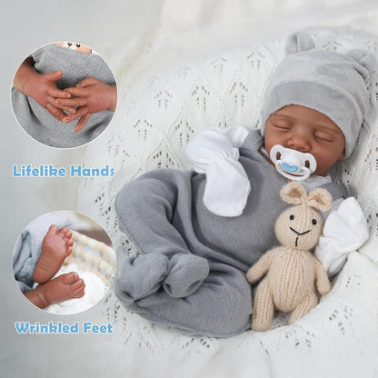 WOOROY Realistic Reborn Baby Dolls Black - 18 Inch Real Life Baby Doll African American Real Baby Boy, Lifelike Newborn Baby Doll Poseable Soft Body, Gift Set with Accessories for Kids Aged 3+