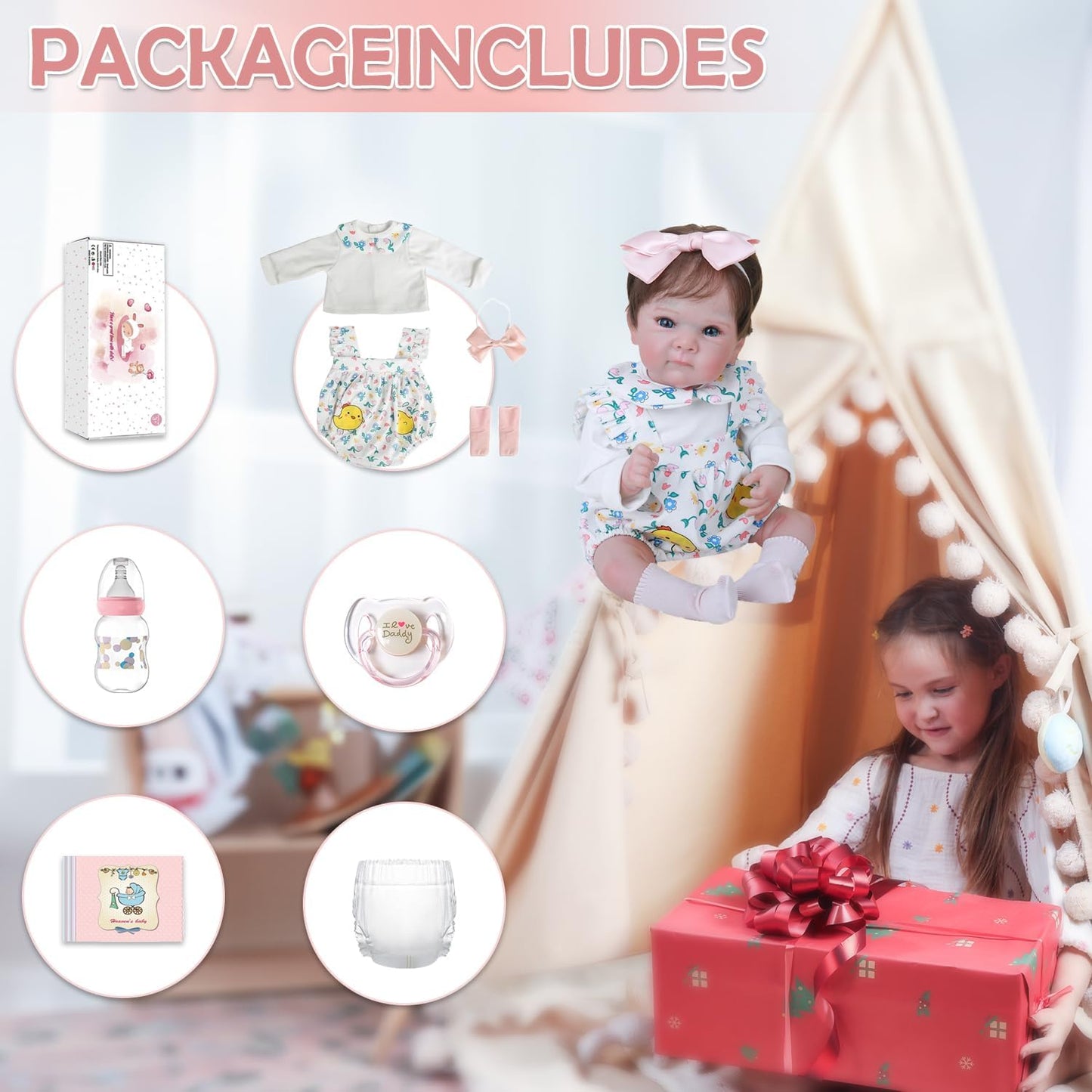 WOOROY Realistic Reborn Baby Dolls - 18 Inch Lifelike Newborn Baby Dolls Girl Real Life Soft Body Baby Doll Gift Toy with Feeding Accessories for Kids Age 3+