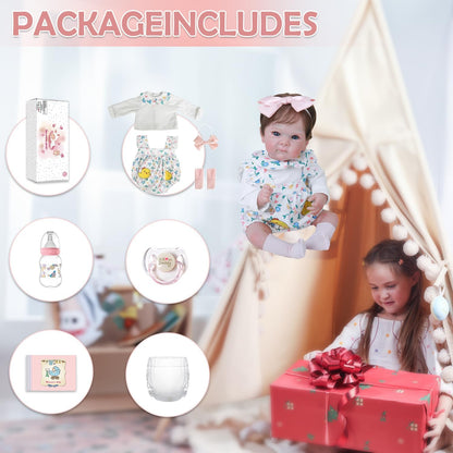 WOOROY Realistic Reborn Baby Dolls - 18 Inch Lifelike Newborn Baby Dolls Girl Real Life Soft Body Baby Doll Gift Toy with Feeding Accessories for Kids Age 3+