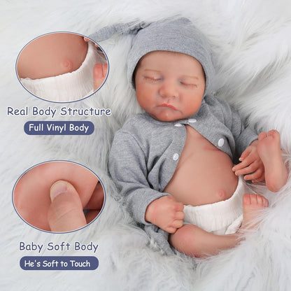 WOOROY Realistic Reborn Baby Dolls - 18 Inch Full Vinyl Body Lifelike Reborn Boy Doll Poseable Real Life Newborn Sleeping Baby Dolls Gift Toys with Accessories for Kids Age 3+