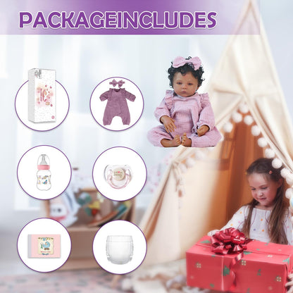 WOOROY Realistic Reborn Baby Dolls Black Girl – 18 Inch African American Newborn Doll, Lifelike Real Life Handcrafted Soft Cloth Body with Accessories Gift Set for Kids Age 3+