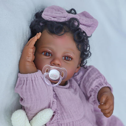 WOOROY Realistic Reborn Baby Dolls Black Girl – 18 Inch African American Newborn Doll, Lifelike Real Life Handcrafted Soft Cloth Body with Accessories Gift Set for Kids Age 3+