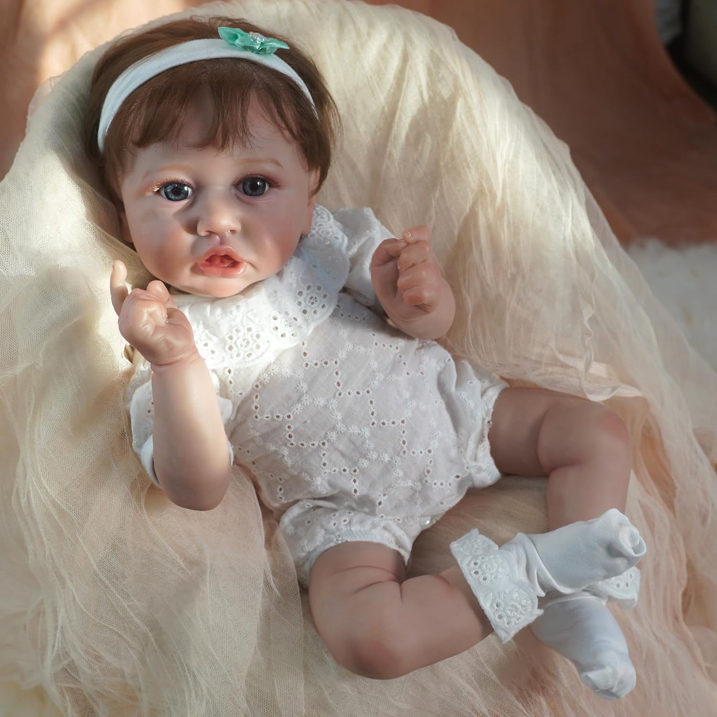 White Flower Romper 20'' Realistic Baby Doll - Saskia