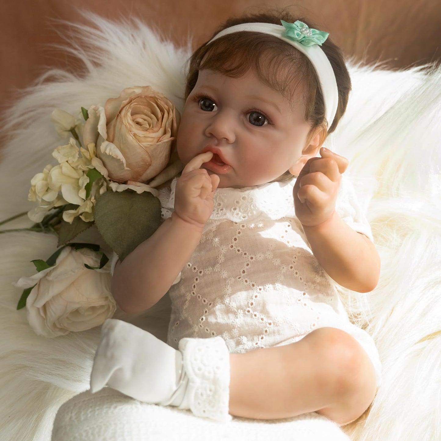 White Flower Romper 20'' Realistic Baby Doll - Saskia