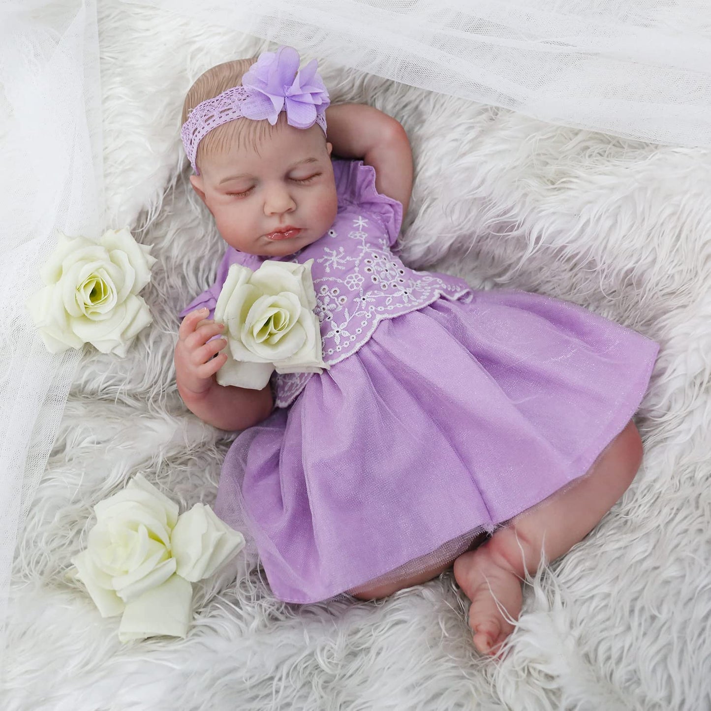 Purple Ruffle Romper 20'' Realistic Baby Doll - Freda